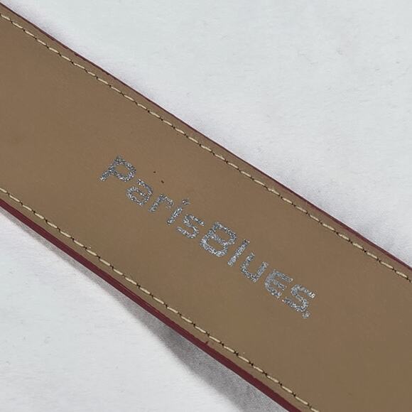 Paris Blues Belt VTG Y2K Red Black H Fashion Shiny Faux Leather Medium 28-31" - Picture 3 of 11
